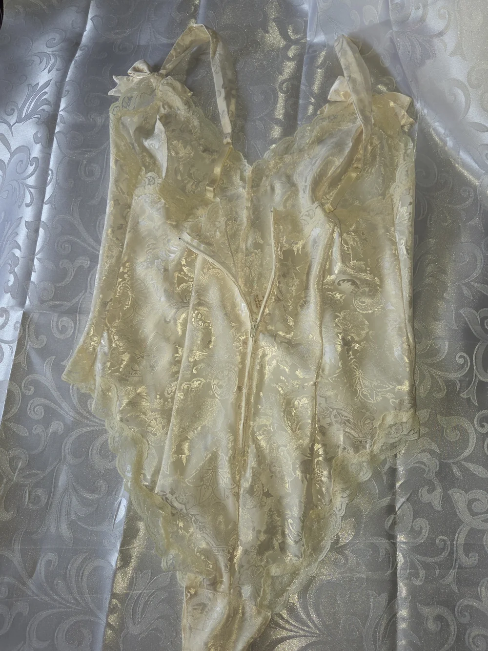 Victoria's Secret Ivory Satin Jacquard  Bodysuit